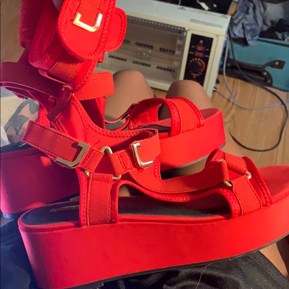 Red barista sandals